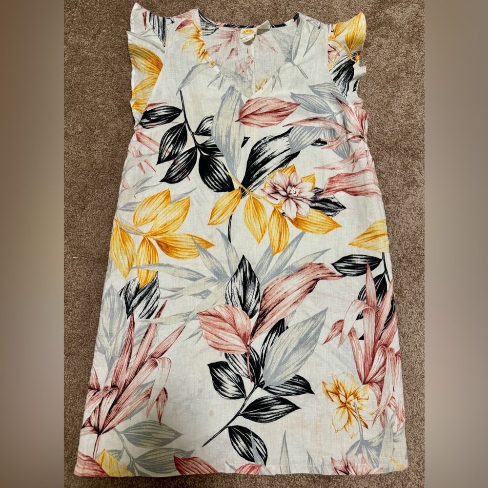 C&C California Multicolor Floral Midi Dress 100% Linen